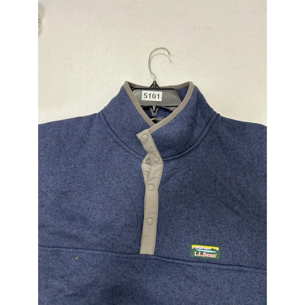LL Bean Mens‎ XL Blue Sweater Fleece Pullover Snap Mock Neck
